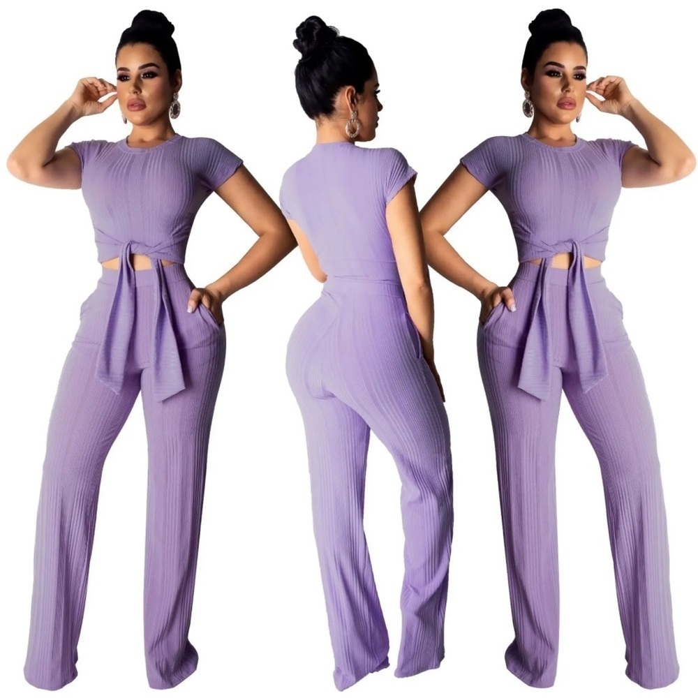 Ribbed Crop Top and Pant Set - Picture 3 of 6